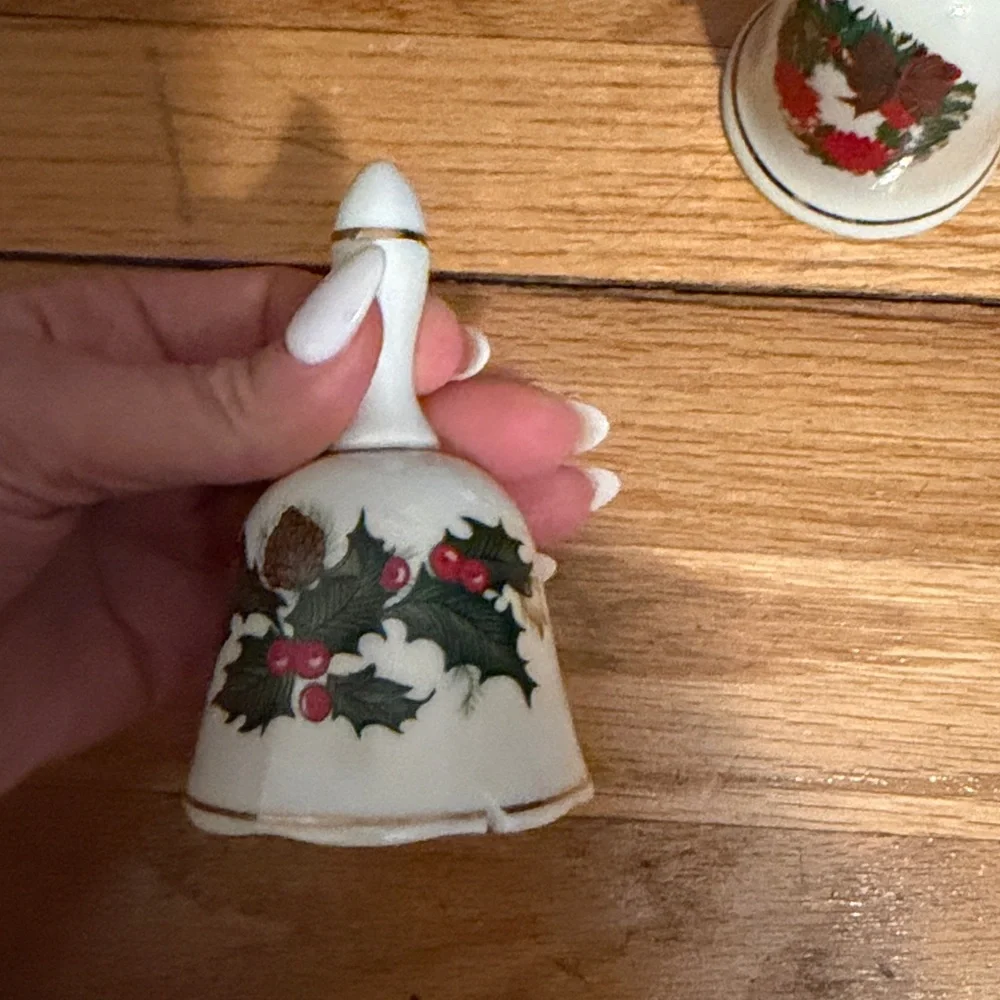 Vintage Christmas Porcelain Bells Santa Holly Poinsettia Decor